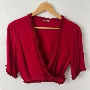 Staud cropped 3/4 sleeve wrap top size S